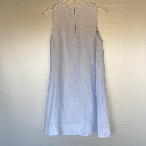 C&C California Blue Linen Floral Embroidered Sleeveless Shift Dress Size S - Picture 9 of 11